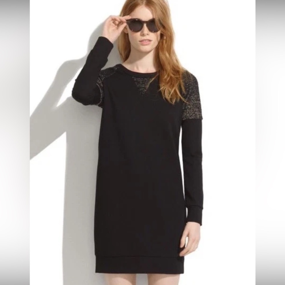 Madewell Black Long Sleeve Dress with tweed Accents size small